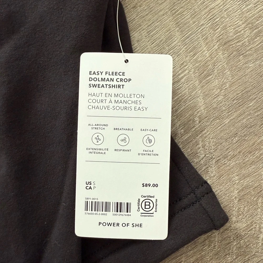 NWT Athleta Forever Fleece Dolman Crop Sweatshirt Size Small Black - Picture 6 of 8